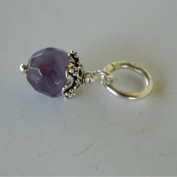 Solid 925 Sterling Silver Amethyst Dangle Charm - Picture 3 of 4